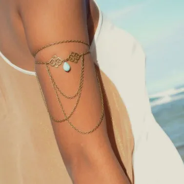 Women Bohemia Jewelry Vintage Hollow Out Flower out auspicious pendant Water droplets chain bracelet with turquoise tassel arm