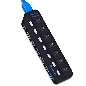 

USB Hub 3.0 High Speed 4 / 7 Port USB 3.0 Data Hub Splitter On/Off Switch with EU/US Power Adapter for MacBook Laptop PC