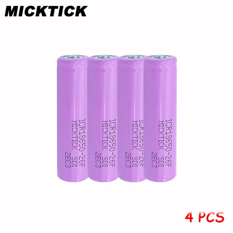 

4Pcs 3.7V 2600mAh18650 (Not AA) Battery batteries batteria MICKTICK lithium Li Ion Rechargeable Large Capacity Flashlight LED