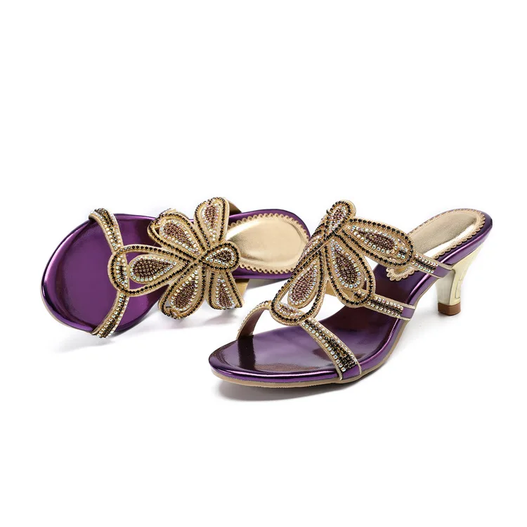 New Luxury Diamond Stiletto High Heels Slippers Online Shopping Peep Toe Womens Shoes Sale High Quality Gold Purple Black Red17