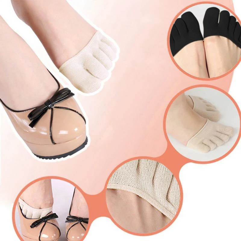 Yogis Women Socks Sponge Silicone Anti-slip Lining Open Toe Heelless Liner Sock Invisible Forefoot Cushion Foot Pad Cotton Socks