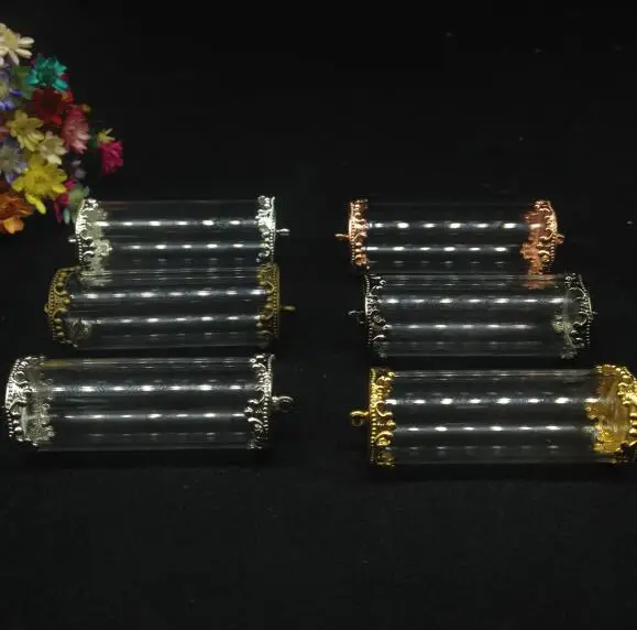 20 قطع 40*15 ملليمتر أنبوب الجرار علبة زجاج القارورة مع اثنين زهرة زر فتح متمنيا زجاجة قلادة الزجاج غطاء سوار