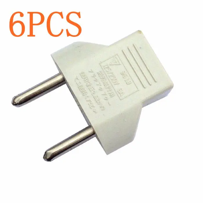 

6PCS Black/White 6A US TO EU Adapter Plug USA to Euro Europe Wall Power Charge Outlet 2 Flat Pin to 2 Round Pin Socket Adapter