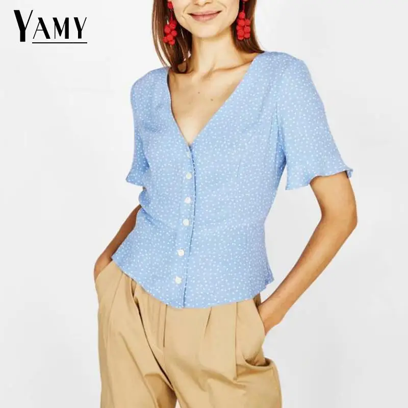 Blusas mujer de moda 2018 женская блузка с коротким рукавом camisa feminina blusas синяя одежда