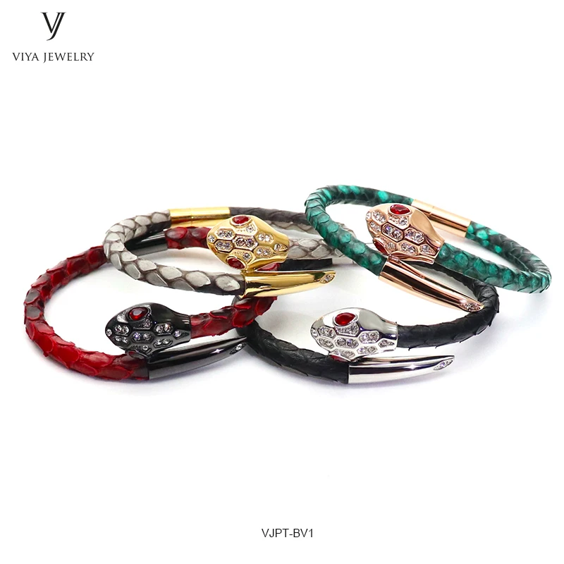 VJPT-BV1---Python leather snake bracelet ,fashion snake head Python leather bracelet,charms snake bracelet women men (35)