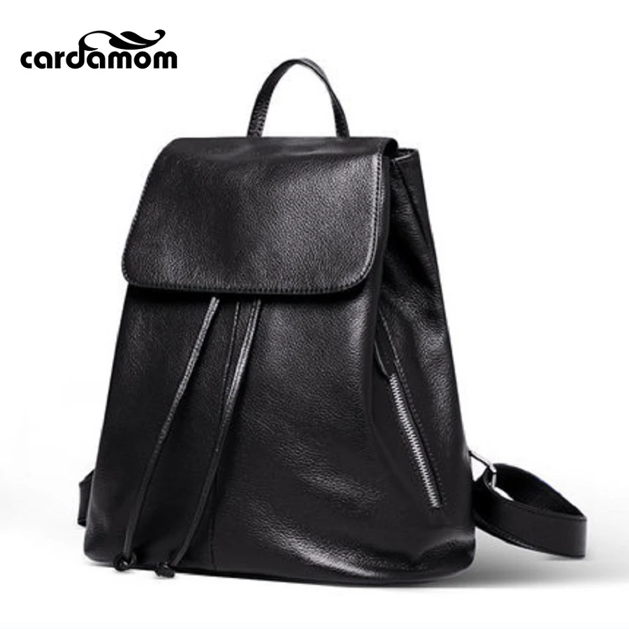 

Cardamom Women Backpack Geuine Leather Softback Zipper Hasp Ladies Bags Solid Colors Preppy Style Interior Slot Pocket