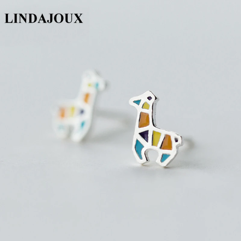 

LINDAJOUX 925 Sterling Silver Cute Colored Giraffe Stud Earrings For Women 7*8.5mm Studs Earring
