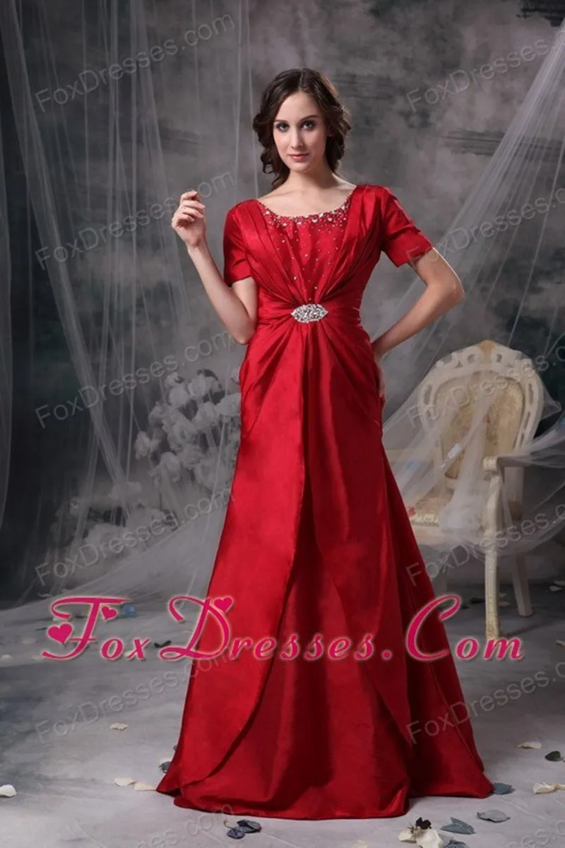 Red Satin Dress 2017 Elegant Mother of the Bride Dress Short Sleeves