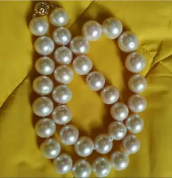 

BEAUTIFUL HUGE 13-12MM WHITE PEARL NECKLACE 18" 36" Yellow CLASP