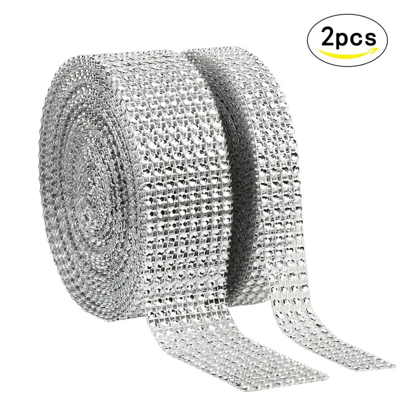 

2Roll 4+8 Row Rhinestone Acrylic Diamond Ribbon Mesh Wrap - Wedding Cake Vase Centerpiece Party Decoration Art Crafts Projects