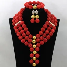 Красные Африканские свадебные шарики ювелирные изделия набор индийский нигерийский Свадебный эффектное ожерелье с бусинами набор WA575