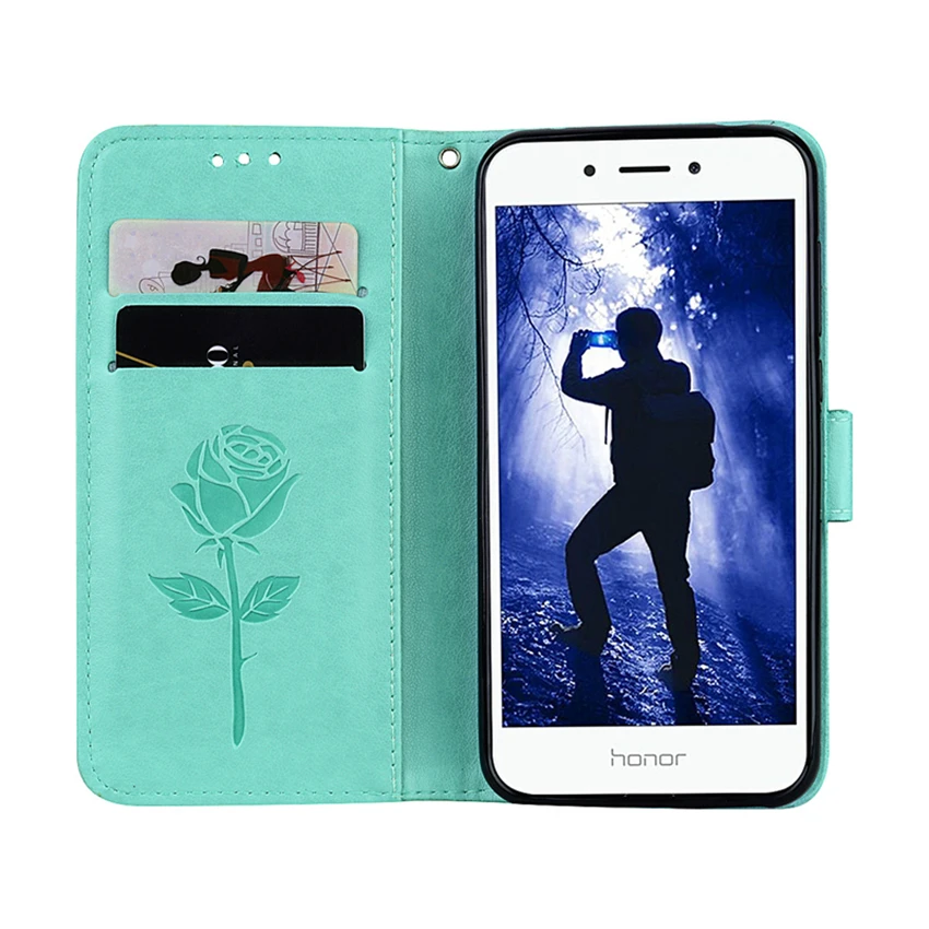 Flip Wallet Leather Stand Case 3D Printed Rose Pattern Wallet Phone Back Cover with Card Slots For HUAWEI Honor 6A6X7X Fundas (33)