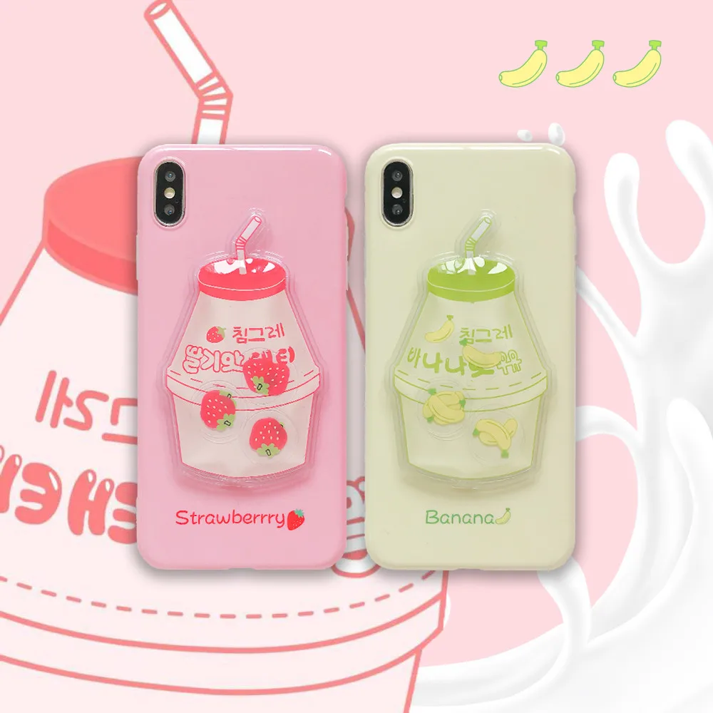 

INS Korean Fashion Strawberry Banana Milk Case For iPhone X XS MAX XR Dynamic liquid quicksand For iPhone 6s 7 8 Plus soft Cover