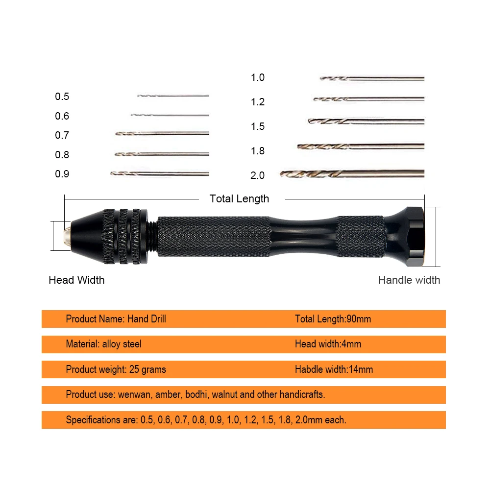 JelBo 10Pcs/Set Twist Drill Bits+Mini Micro Aluminum Alloy Hand Drill with Keyless Chuck Woodworking Drilling Rotary Tools Set