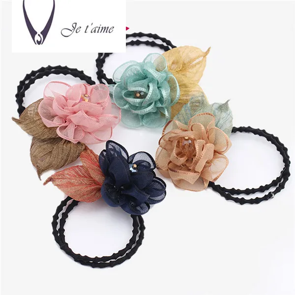 

Korea Hair Accessories For Girls Colorful Flower Pearl Hair Tie Rubber Headband For Women Head wear Elastic Hair Band