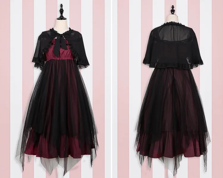 JSK/японское платье на бретельках в готическом стиле; черное платье с вуалью; Comic Con; женские костюмы Лолиты для косплея; сказочное платье kei; средневековое платье