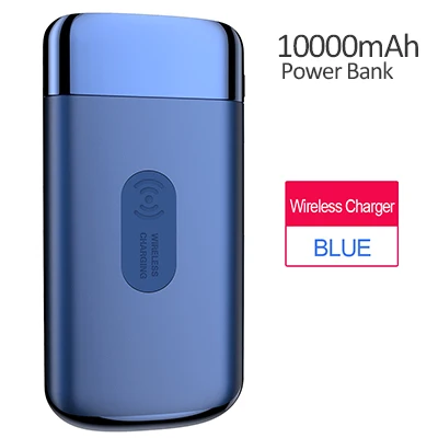 NEW Qi Wireless Charger 10000mAh Power Bank Dual USB Fast Charger External Battery Powerbank For iphone 8 X phones - Цвет: Blue