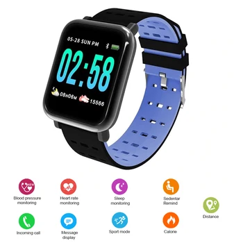 

Smart Bracelet A6 Heart Rate and Blood Pressure Monitoring Activity Fitness Tracker Sports Smart Watch For Blue