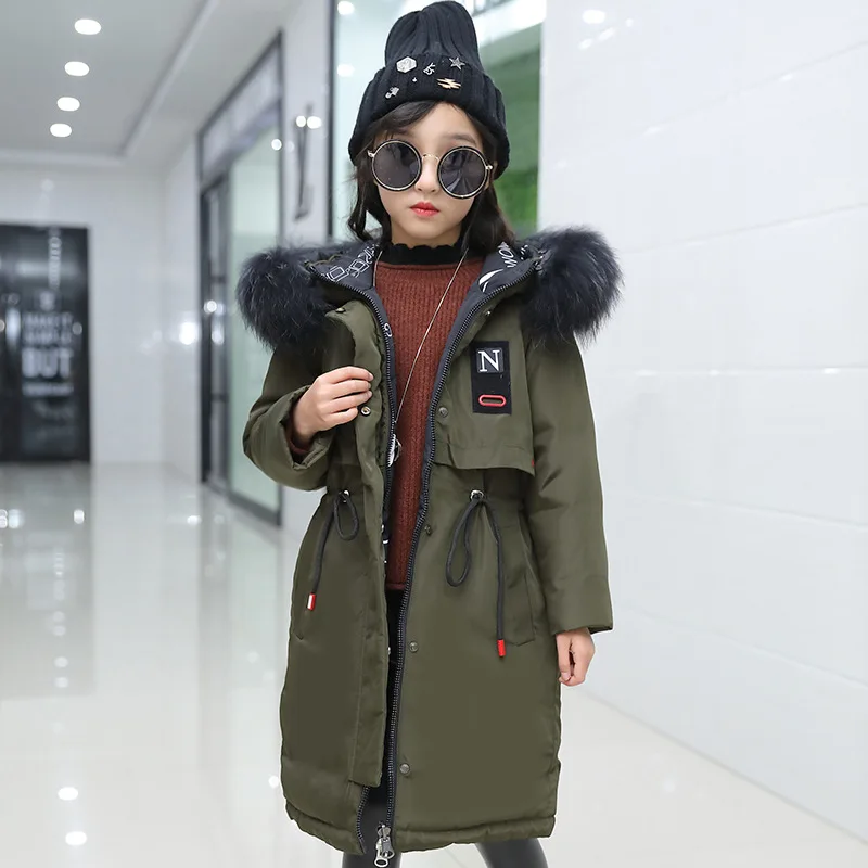 

ZENOBIAPEARL Girls Duck Down Coat Hooded Colored Fur Collar Size 7 8 9 10 11 12 13 14 Years Child Clothes Thick Girl Outerwear