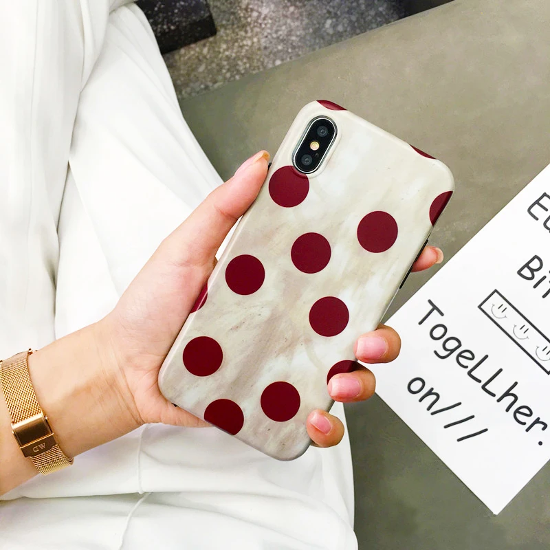 

Fashion Wine Red Dots Phone Case For iPhone X XR XS Max Silicone Polka Wine Red Dots Thin Soft TPU Glossy Phone Cases Cover