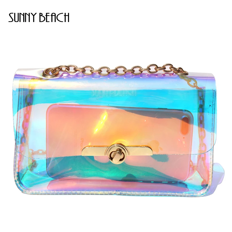 Прозрачная лазерная сумка SUNNY BEACH с голограммой женские клатчи женская из ПВХ