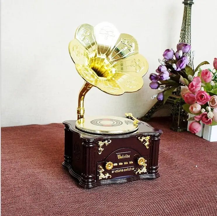 Retro Nostalgia Music Box Gramophone Model Shops &Bars Decorations Creative Crafts Gifts13*13