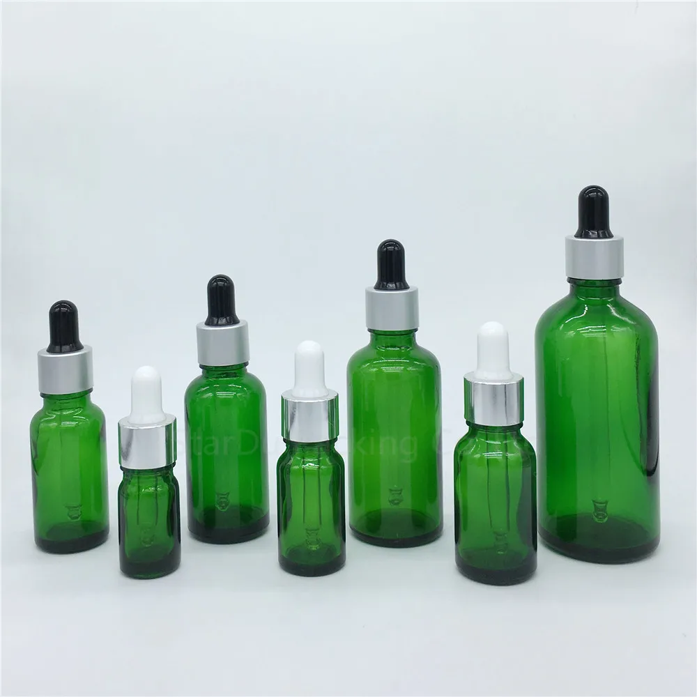 

480pcs 5ml/10ml/15ml/20ml/30ML/50ml/100ml Reagent Eye Dropper Drop Green Glass Aromatherapy Liquid Pipette Bottle Refillable