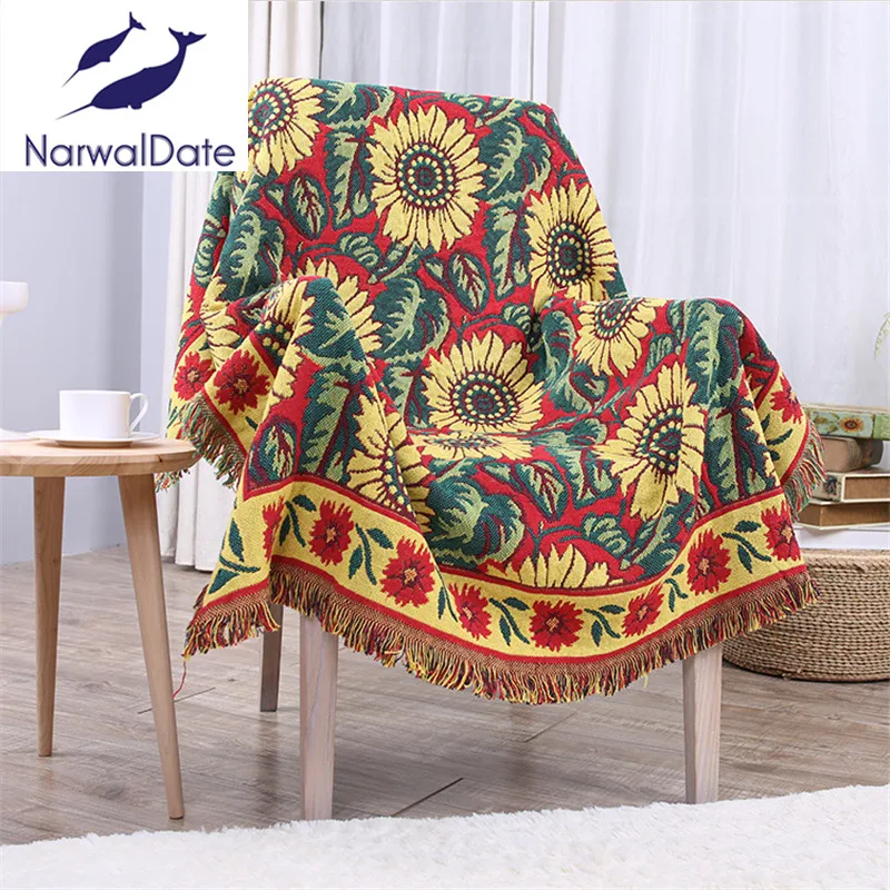 

Bohemian Sun flower Blanket Slipcover Throws on Sofa/Bed/Plane Travel Color Stitching Blankets Tatami Mats
