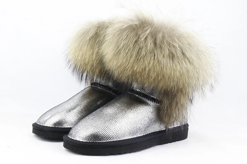 Модные женские ботинки зимние сапоги из натурального Лисьего меха г. Зимние сапоги из натуральной коровьей кожи женская обувь на нескользящей резиновой подошве