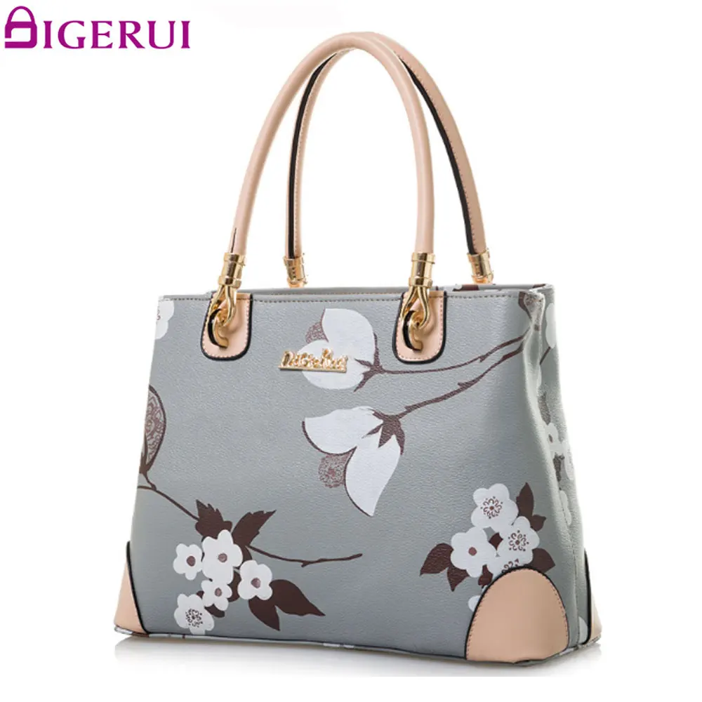 

DIGERUI Flower Printing Handbag Pu Leather Handbags Shoulder Bag Ladies Women Bag Fashion Tote Bag Purse A571/Z