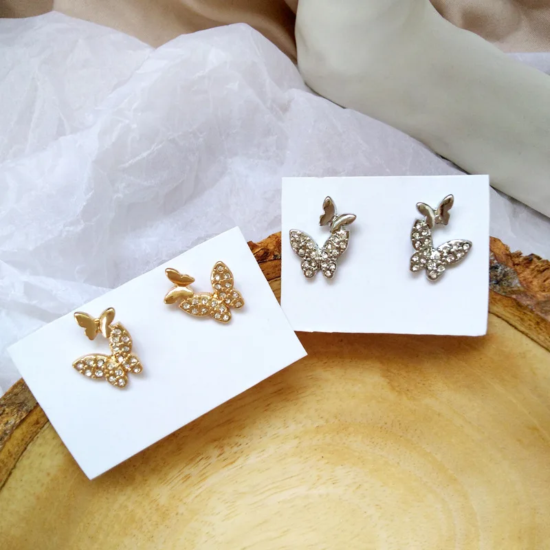 

Silver Gold Color Rhinestone Small Double Cute Butterfly Clip Earrings Without Piercing Earrings For Women Little Kids Girls