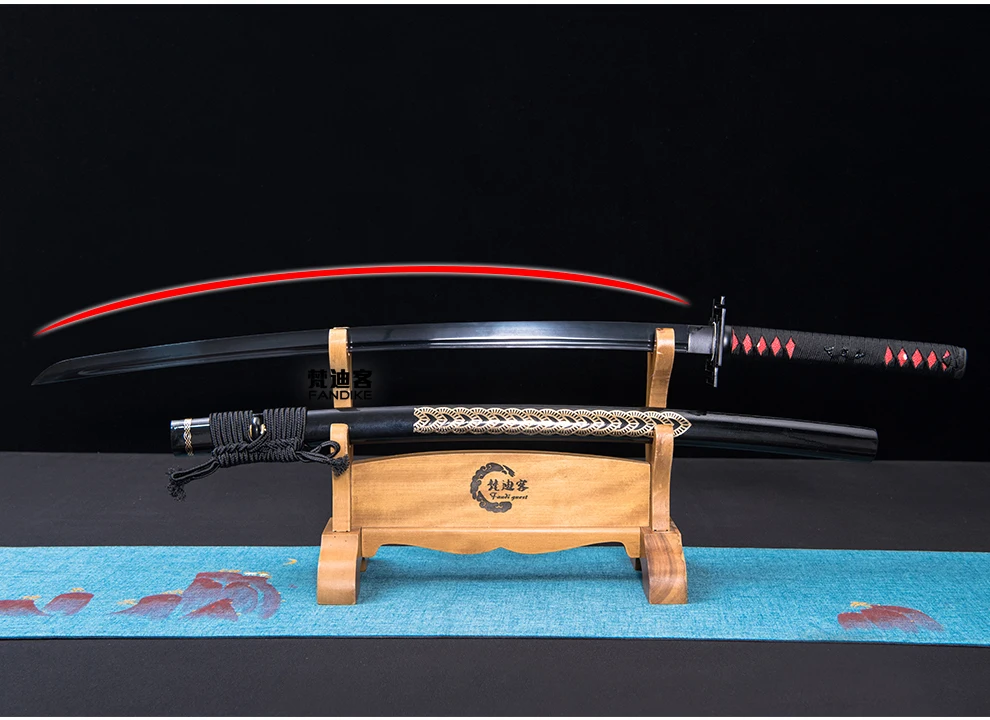 Ручной работы из углеродистой стали японский самурайский меч катана Полный Тан заточенный черный нож японский самурай катана