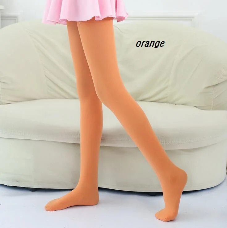 Колготы для девочек одноцветное Бархатные леггинсы для девочек, Детские колготы для балета детская Костюмы Летняя Одежда для танцев длинные чулки 1-9Years - Цвет: Оранжевый