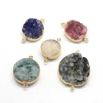 

Natural Druzy Stones Links with Golden Plated Brass Findings Necklaces Connector Jewelry Making Pendants,30~40x20~30mm,8mm thick