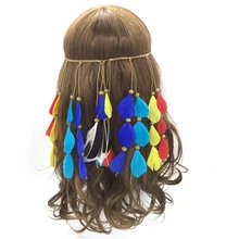 Colorful Women Bohemian Festival Feather Headband Female Fashion Hippie Headdress Elastic Knitted Belt Hair Accessories 2017 New