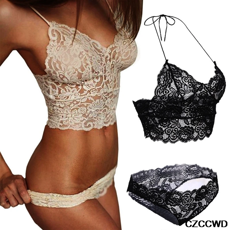 

Women Sexy Lingerie Lace Strappy Push Up Lace Bra Set Lingerie Wire Free Lenceria Mujer Underwear Set Bralette Set DropShipping