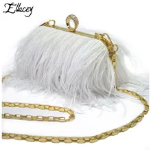 Ellacey зимние мини вечерние сумки из страусиных перьев, сумки через плечо из искусственного меха на цепочке для свадебной вечеринки