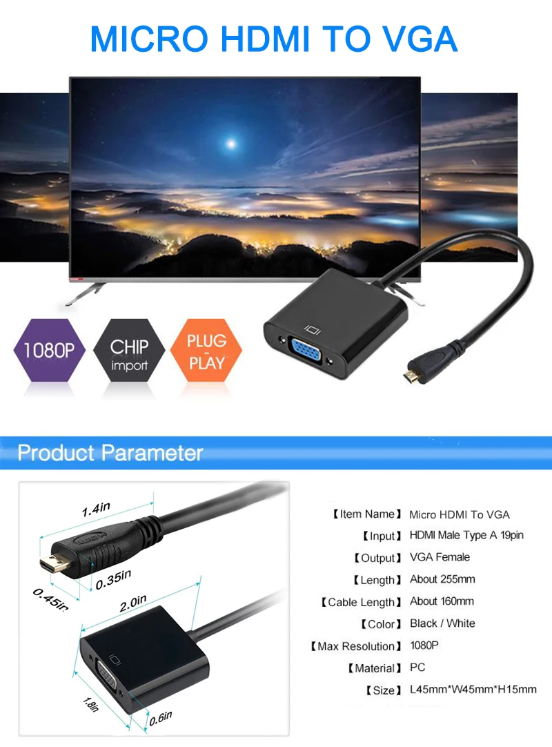 EGRINCY Micro HDMI Вход To VGA Выход-HDMI-Male адаптер VGA Женский кабель HD 1080 P для PS3/4 xbox 360 камера с ТВ-тюнером