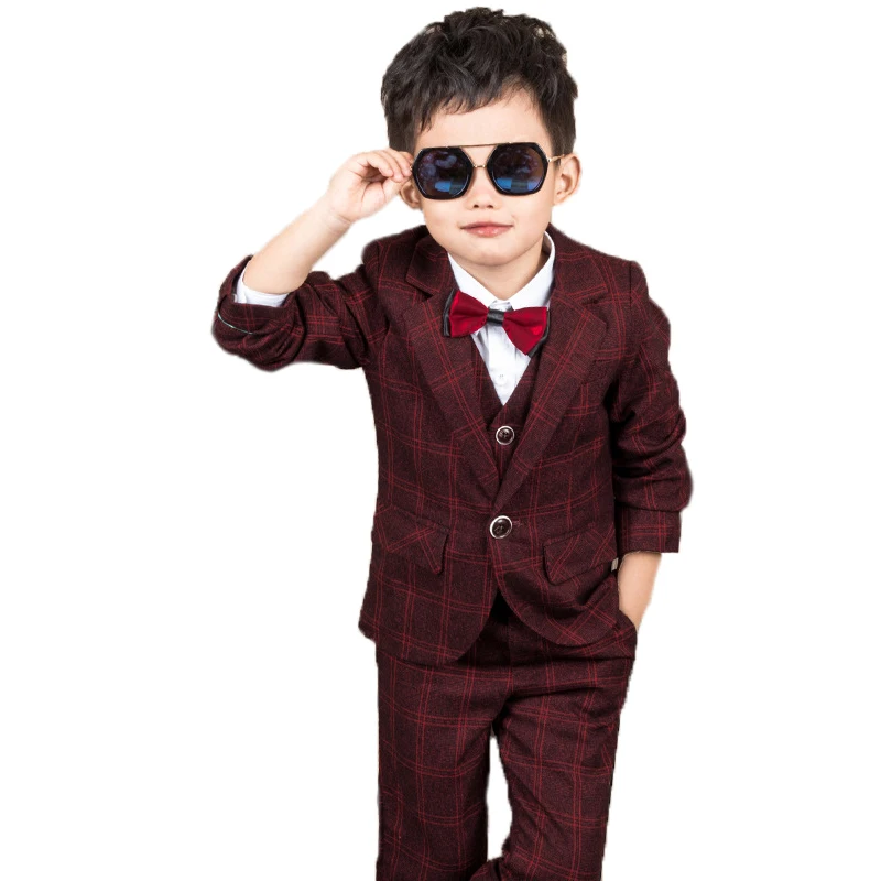 

Flower Boys Formal Garcon Wedding Suit Kids England Blazer+Pants+Waistcoat+Tie Baby Birthday Prom Piano Party Dance Costume