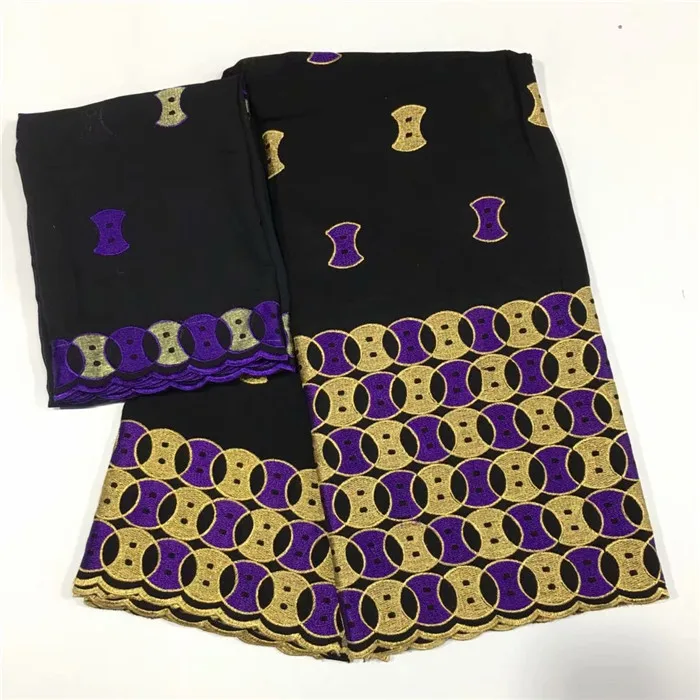 

Elegant 5+2 design African embroidery cotton lace fabric and 2y Swiss voile lace fabric for dress set CCV22(5+2y)