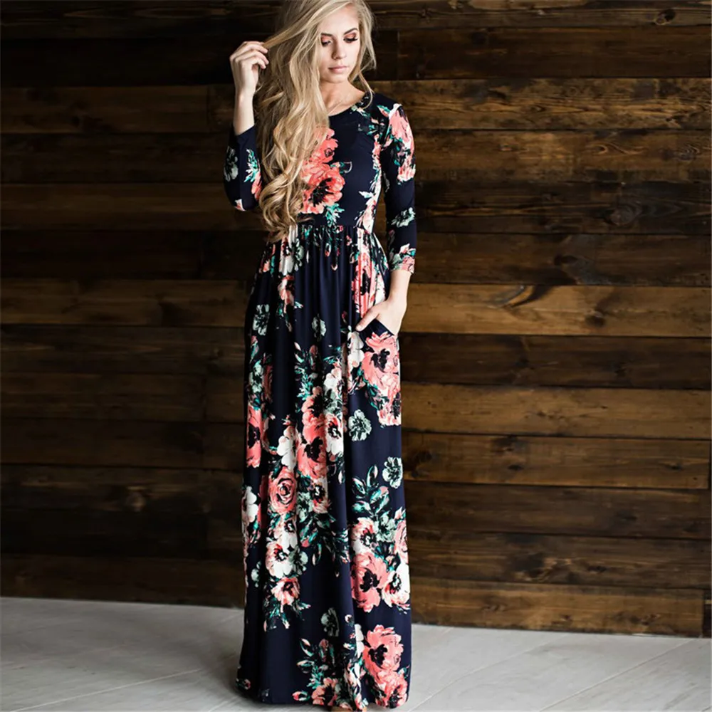 Floral Bohemian Maxi Dress Autumn 2018 Fashion Long Sleeve Women Winter ...