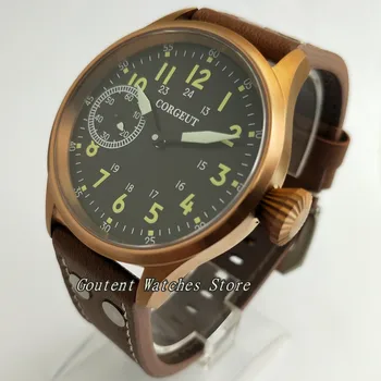 

43mm Corgeut Black Dial Bronze Case Sapphire Glass Luminous Hand Winding Men's Watch
