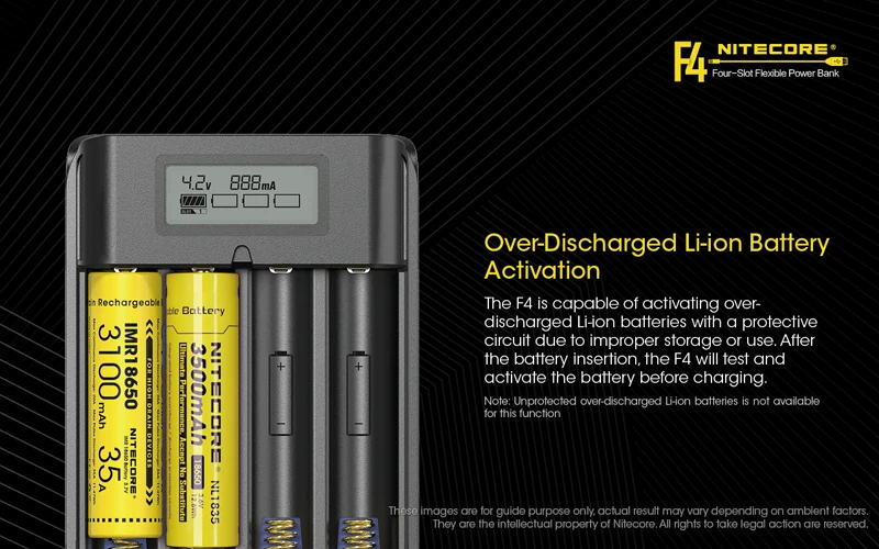 NITECORE F4 четырехслотовый гибкий внешний аккумулятор зарядное устройство относится к литий-ионному/IMR: 18650