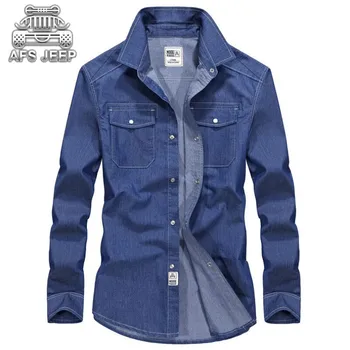 

Plus Size Men Casual Shirt AFS JEEP 100% Cotton Long Sleeve New Fashion 2018 Autumn Mens Jeans Shirts Breathable Clothes