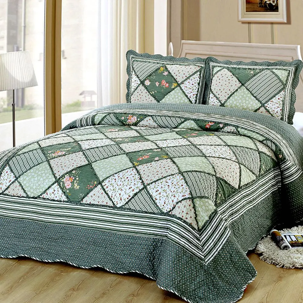 

Patchwork Bedspread Plaid Cotton Quilted King Size Ruffled Bedspread Pieces Pillowcase 220*240 160*210 Size Blanket Sheet Duvet