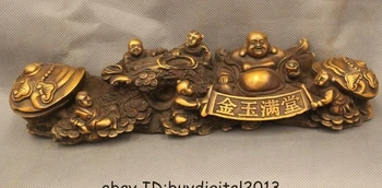 

11"Chinese Folk Bronze Five Boy Wealth Happy Laugh Maitreya Buddha Money Statue