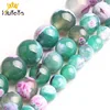Cuentas de piedra Natural roja para hacer pulseras y collares, cuentas de ágatas de fuego verde, espaciador suelto redondo, 6/8/10mm, hilo de 15