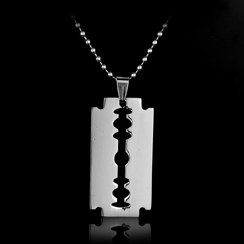 Cool Stainless Steel Razor Blades Pendant Necklaces Men Jewelry Steel