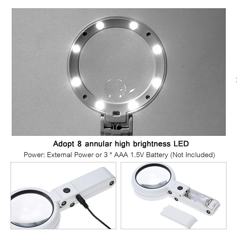 8 светодиодный складной светильник-лупа 3,5x 10X увеличительное стекло настольная лампа Складная лупа увеличительное стекло