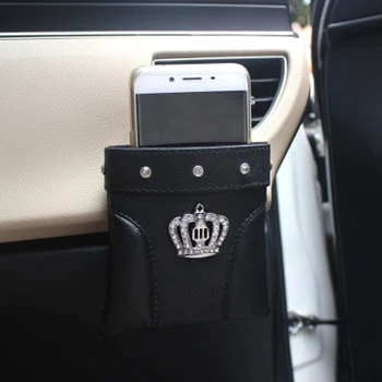 

Crown Rivets Car Outlet Air Vent Storage Box PU Leather Auto Mobile Phone Holder Bag Automobiles Interior Accessories